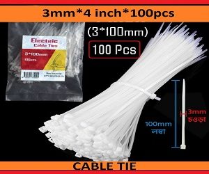 Cable Ties 4 inch Nylon White Color 100 Pcs Packet