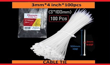 Cable Ties 4 inch Nylon White Color 100 Pcs Packet